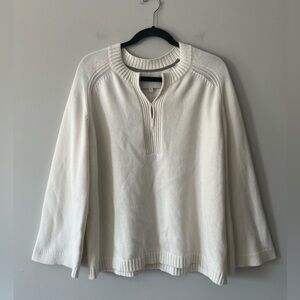 Brochu Walker Ivory Cotton Cashmere Split Neck Sweater Size M
